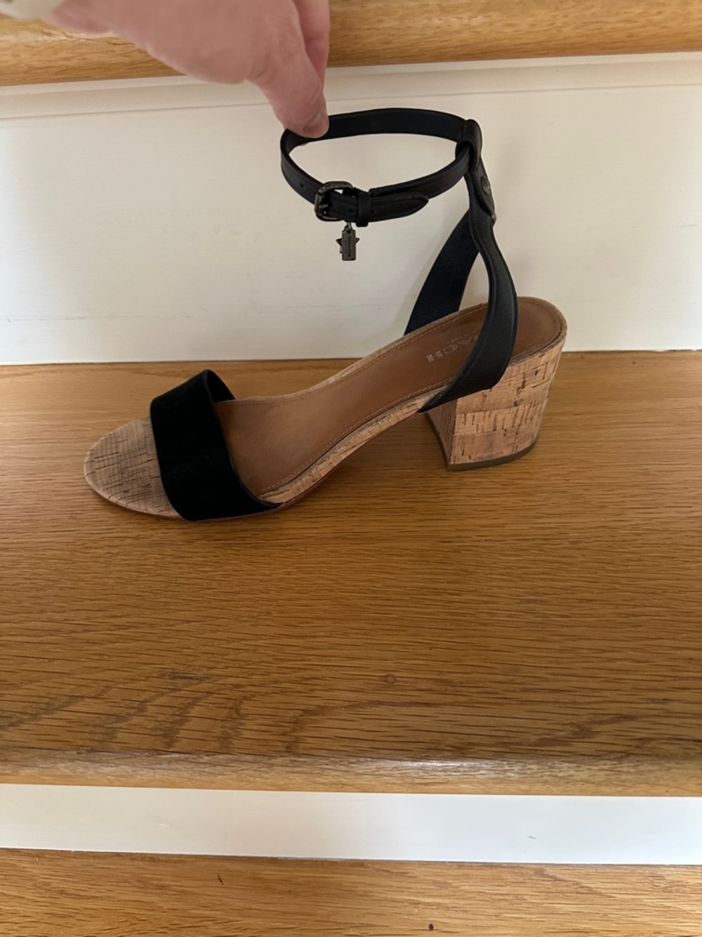 Coach Black Cork Block Heel Ankle Strap Sandal 8.5